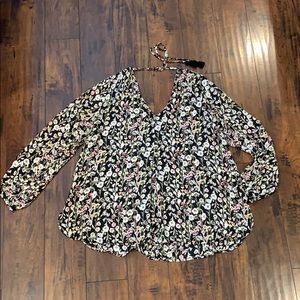 Black Floral Peasant Top